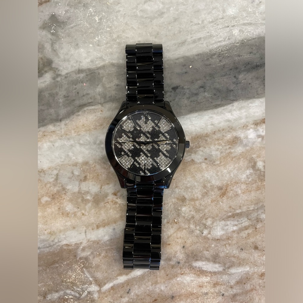 NWOT Michael Kors Quartz Watch MK-3326 Women Black Steel Rhinestone